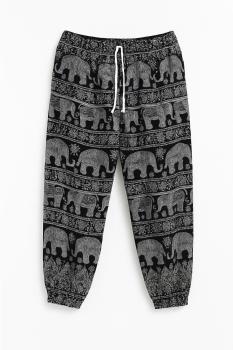 Preview: Boho Haremhose mit trationellem  Elefantenmuster mit Elastische Bündchen an den Knöcheln