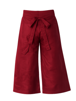 Preview: Burgunderfarbene Thai-Wickelhose, Vorderansicht, freigestellt.