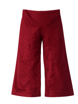 Preview: Burgunderfarbene Thai-Wickelhose, Rückansicht mit Bindebändern, freigestellt