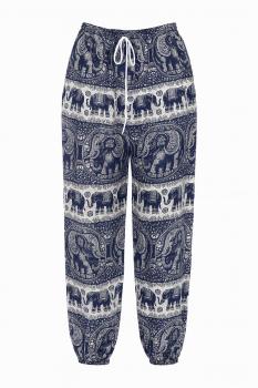 Preview: Boho Haremhose mit trationellem  Elefantenmuster mit Elastische Bündchen an den Knöcheln