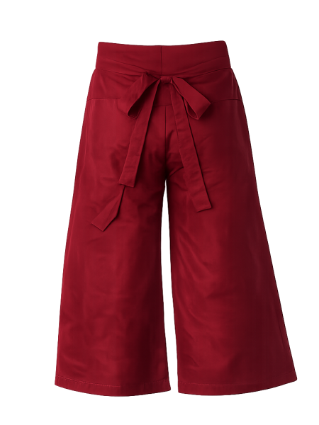 Burgunderfarbene Thai-Wickelhose, Vorderansicht, freigestellt.